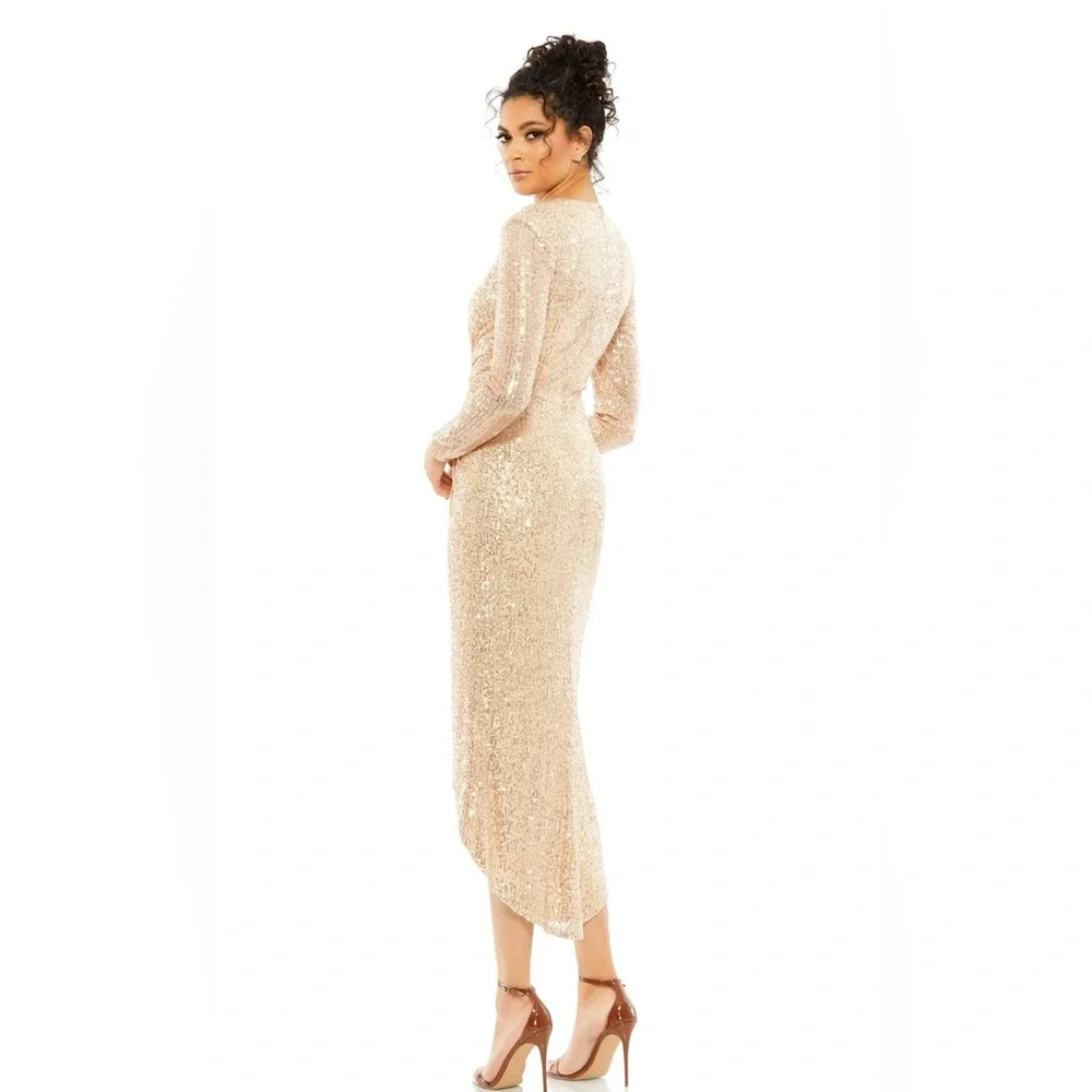 Mac Duggal 26549Sequined‎ High Low Front Twist Midi Dress  NWT Size 8 MSRP $338